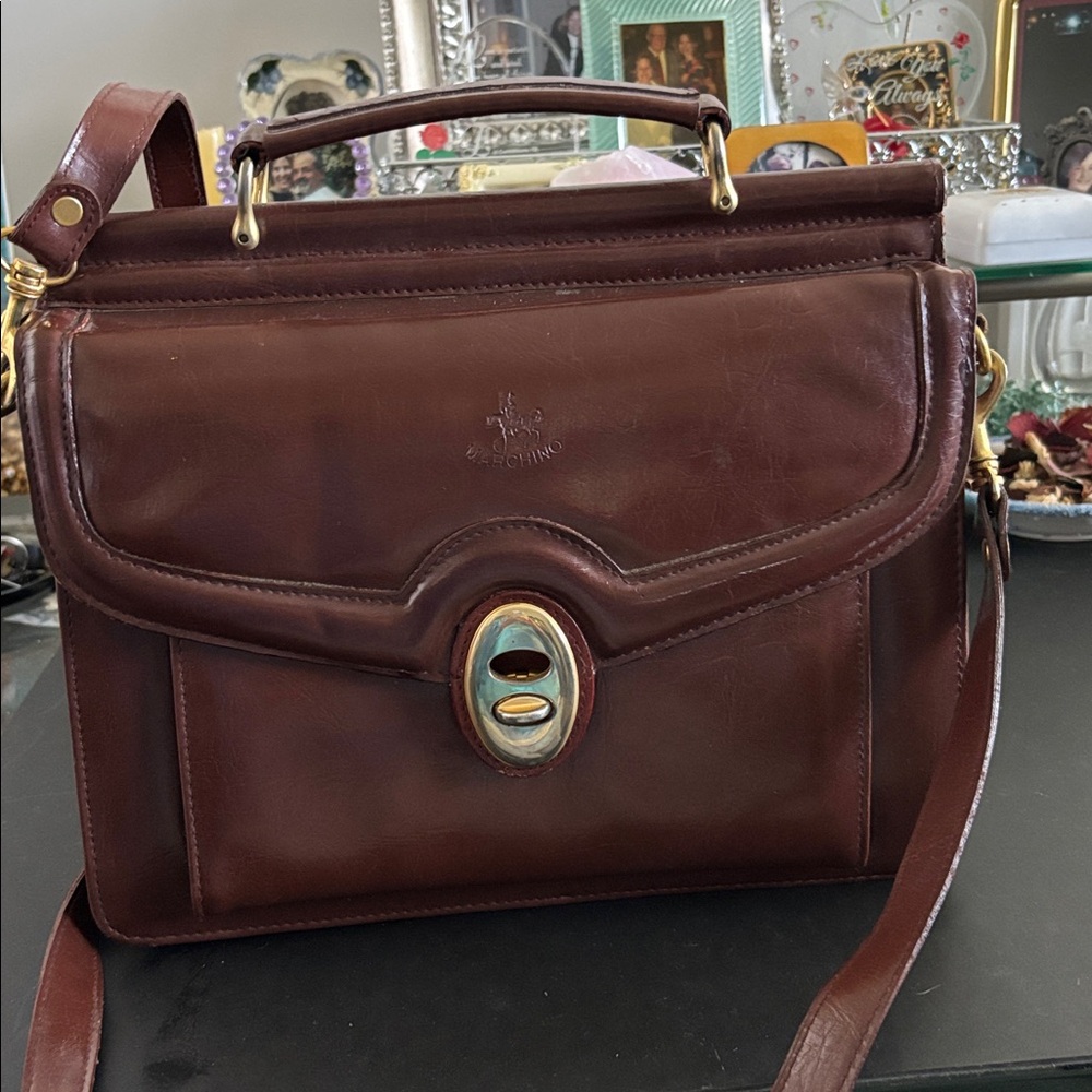 Vintage Brown Handbag with Gold Tone Hardware